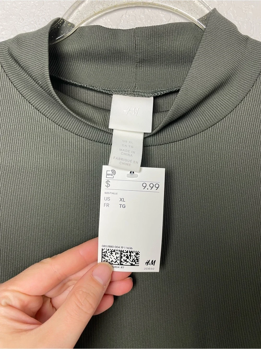 Bnwt! H&M Olive Mock Neck Ribbed Long-Sleeve Bodysuit Size XL - Picture 3 of 8